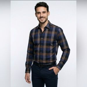Murano Men's Checkered Shirt - Navy and Brown